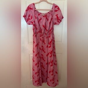 Biden Women’s 100% Cotton Pink Cruise Beach Dress with Lobster Print 12R